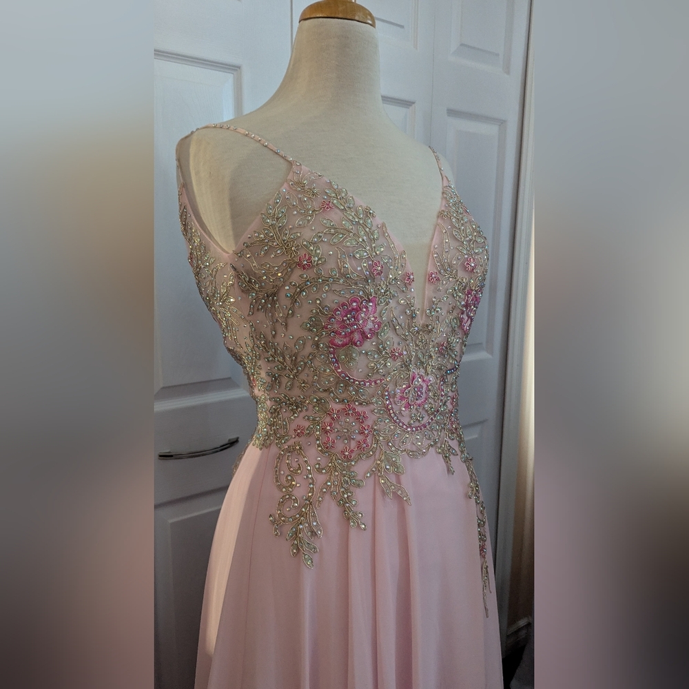 Jovani Elegant Pink Chiffon Dress - Picture 3 of 16